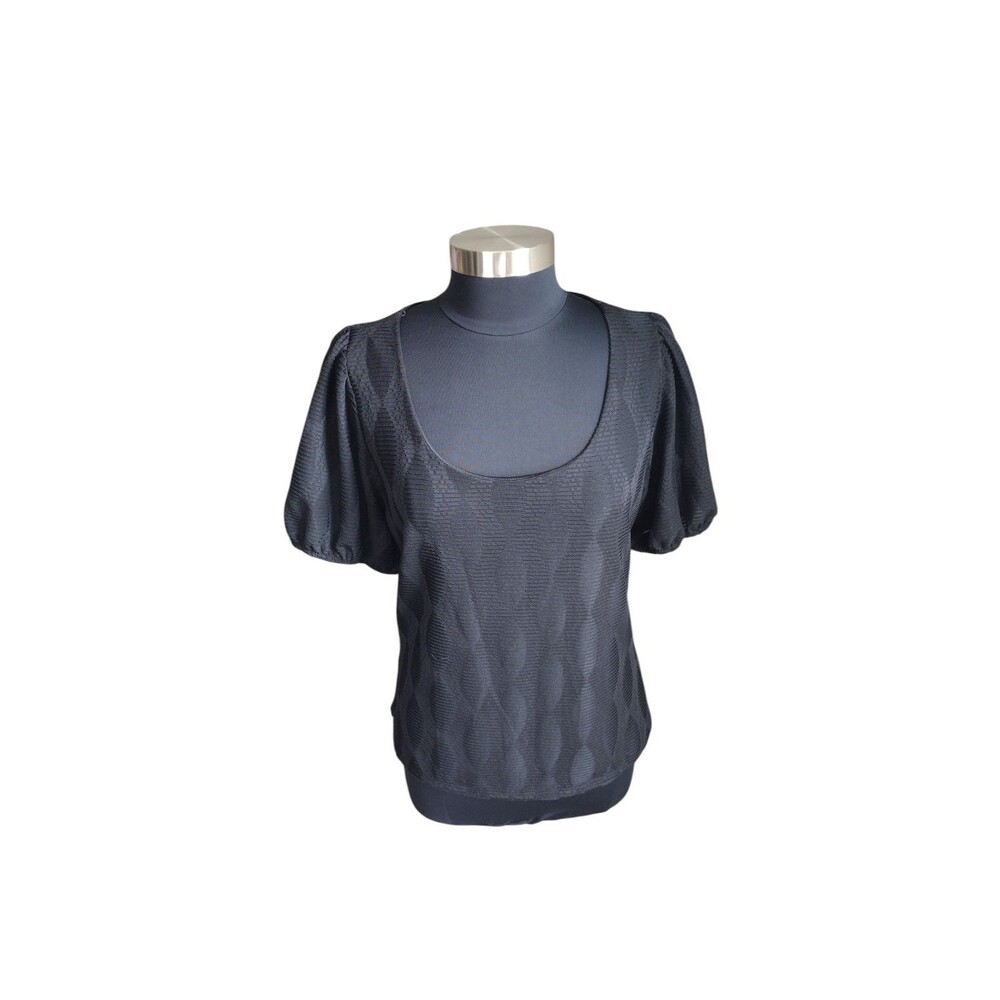 Zenobia Black, Textured Short-sleeve Puffed Sleeve Scoop Neck Top Size 3X